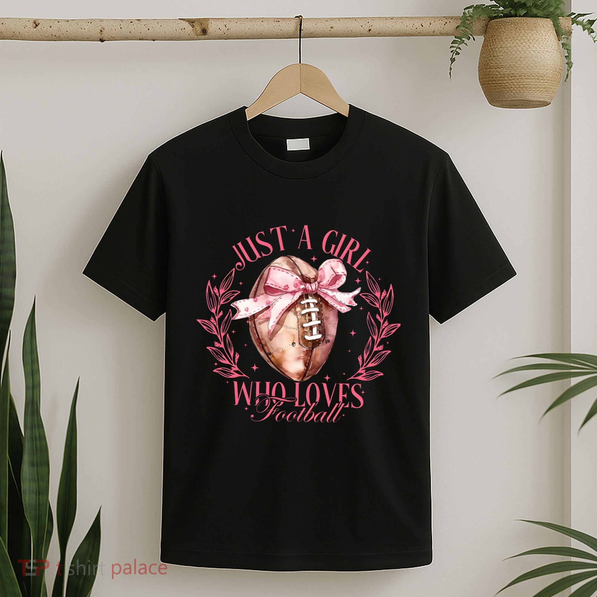 Just A Girl Who Love Football Fall Coquette Bow T-Shirt