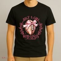 Just A Girl Who Love Football Fall Coquette Bow T-Shirt thumb 3
