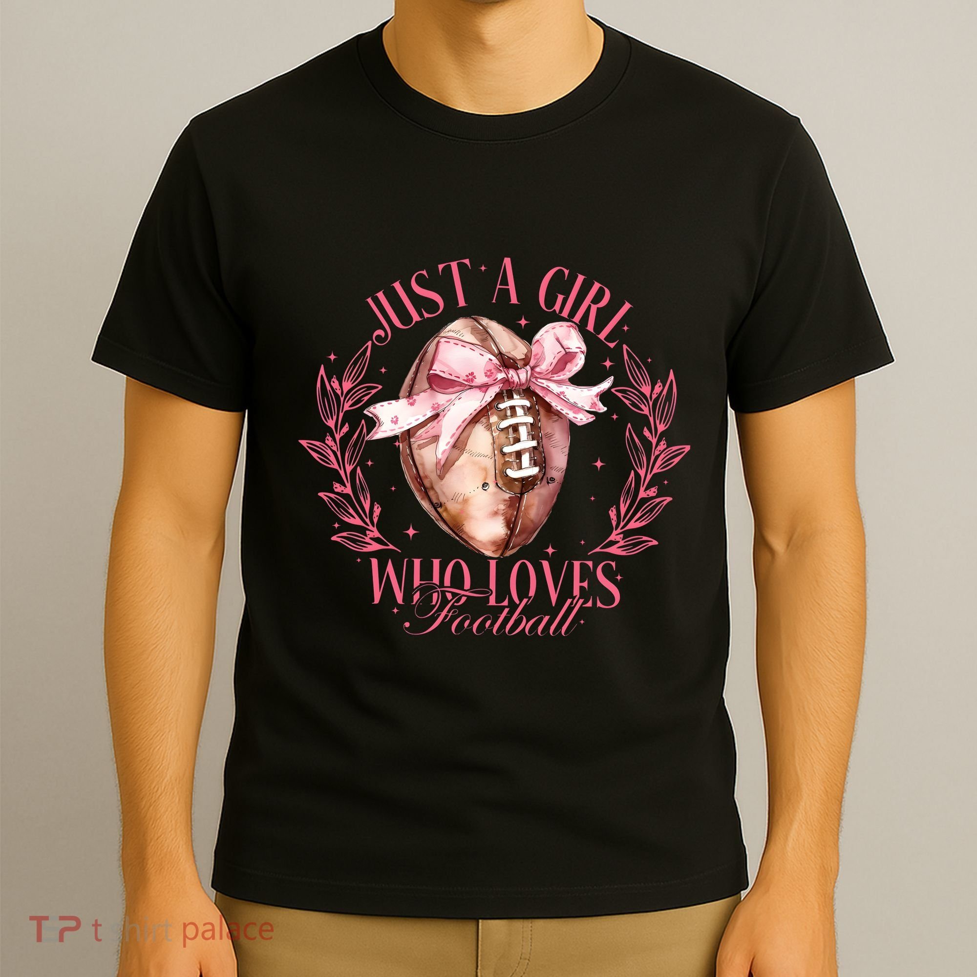 Just A Girl Who Love Football Fall Coquette Bow T-Shirt