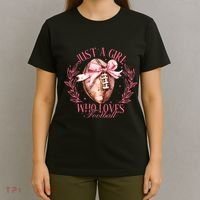 Just A Girl Who Love Football Fall Coquette Bow T-Shirt thumb 4