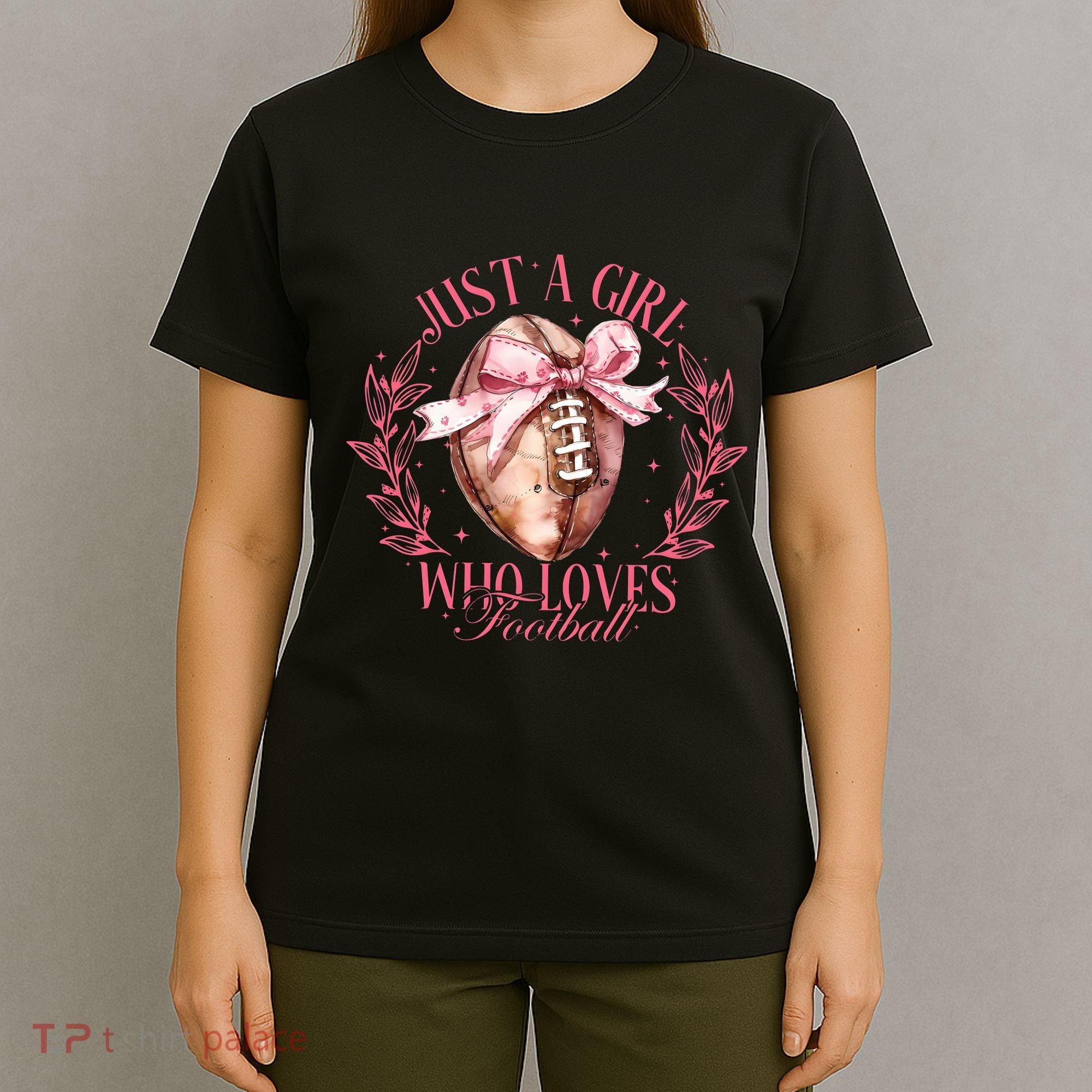 Just A Girl Who Love Football Fall Coquette Bow T-Shirt