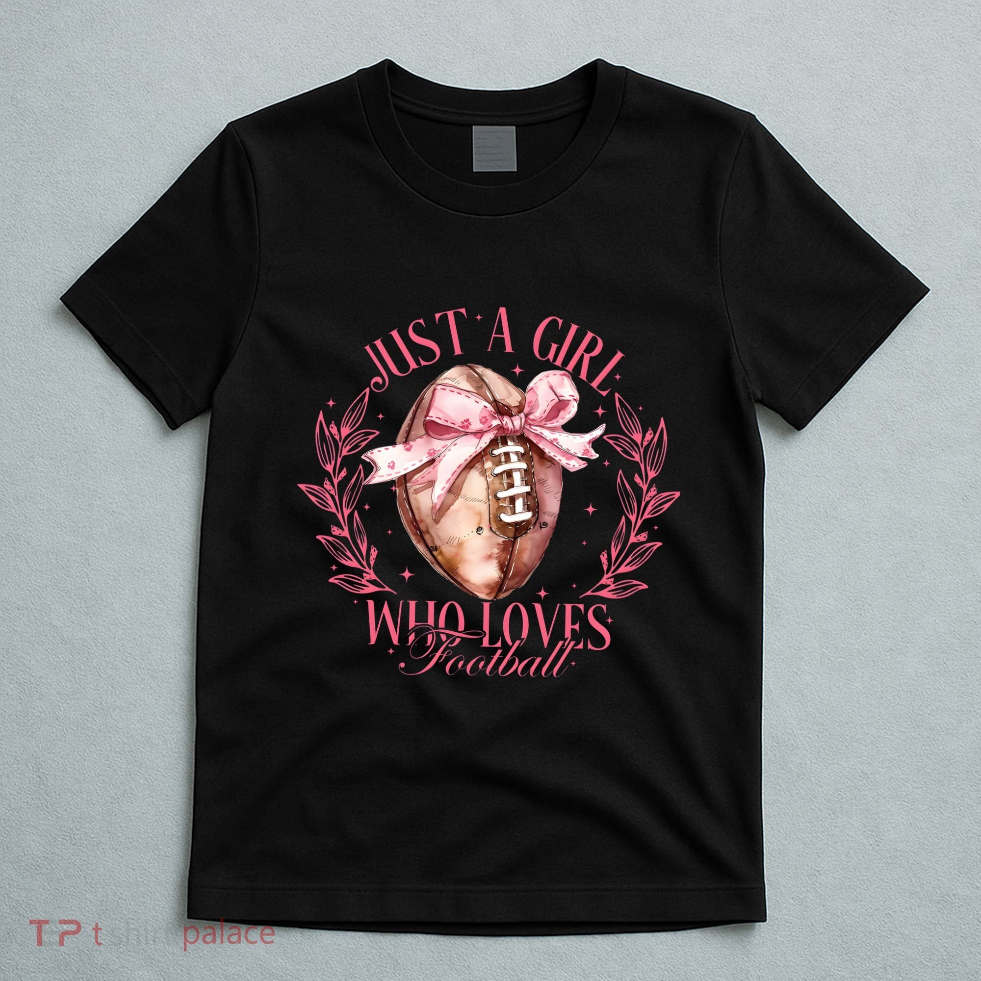 Just A Girl Who Love Football Fall Coquette Bow T-Shirt