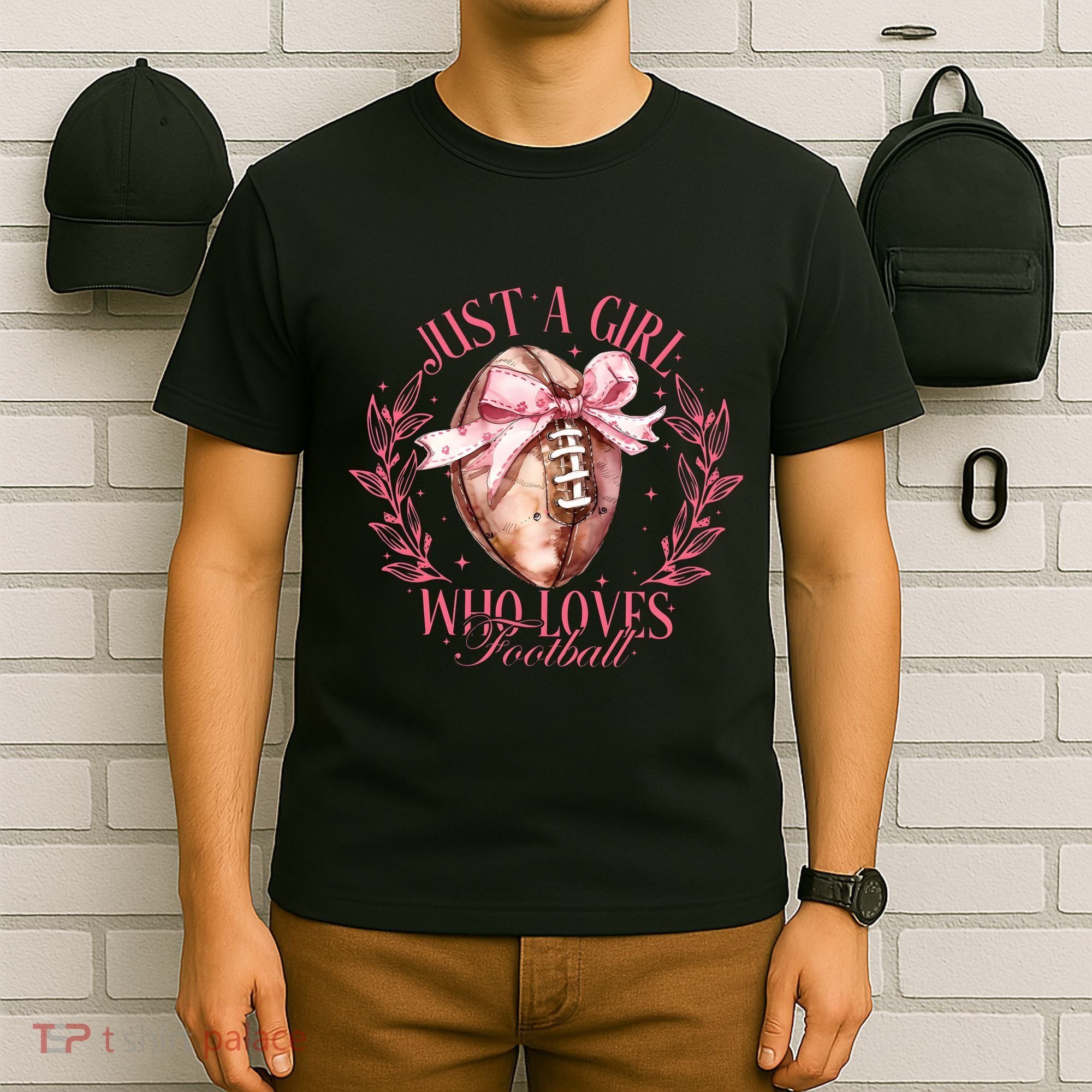 Just A Girl Who Love Football Fall Coquette Bow T-Shirt