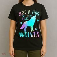 Just a Girl Who Loves wolves Watercolor Cute wolf lover T-Shirt thumb 4