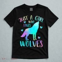 Just a Girl Who Loves wolves Watercolor Cute wolf lover T-Shirt thumb 5