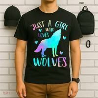 Just a Girl Who Loves wolves Watercolor Cute wolf lover T-Shirt thumb 6