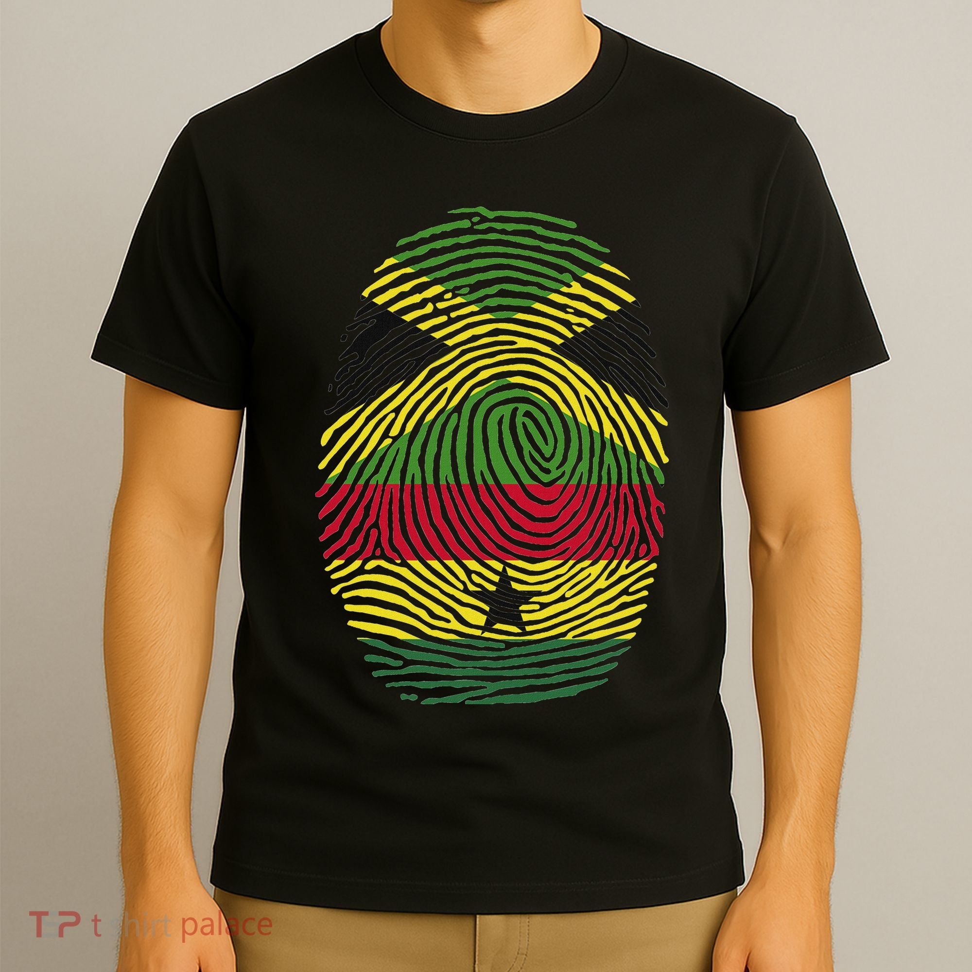 Jamaica And Ghana Fingerprint Half Jamaican Ghanaian Roots T-Shirt