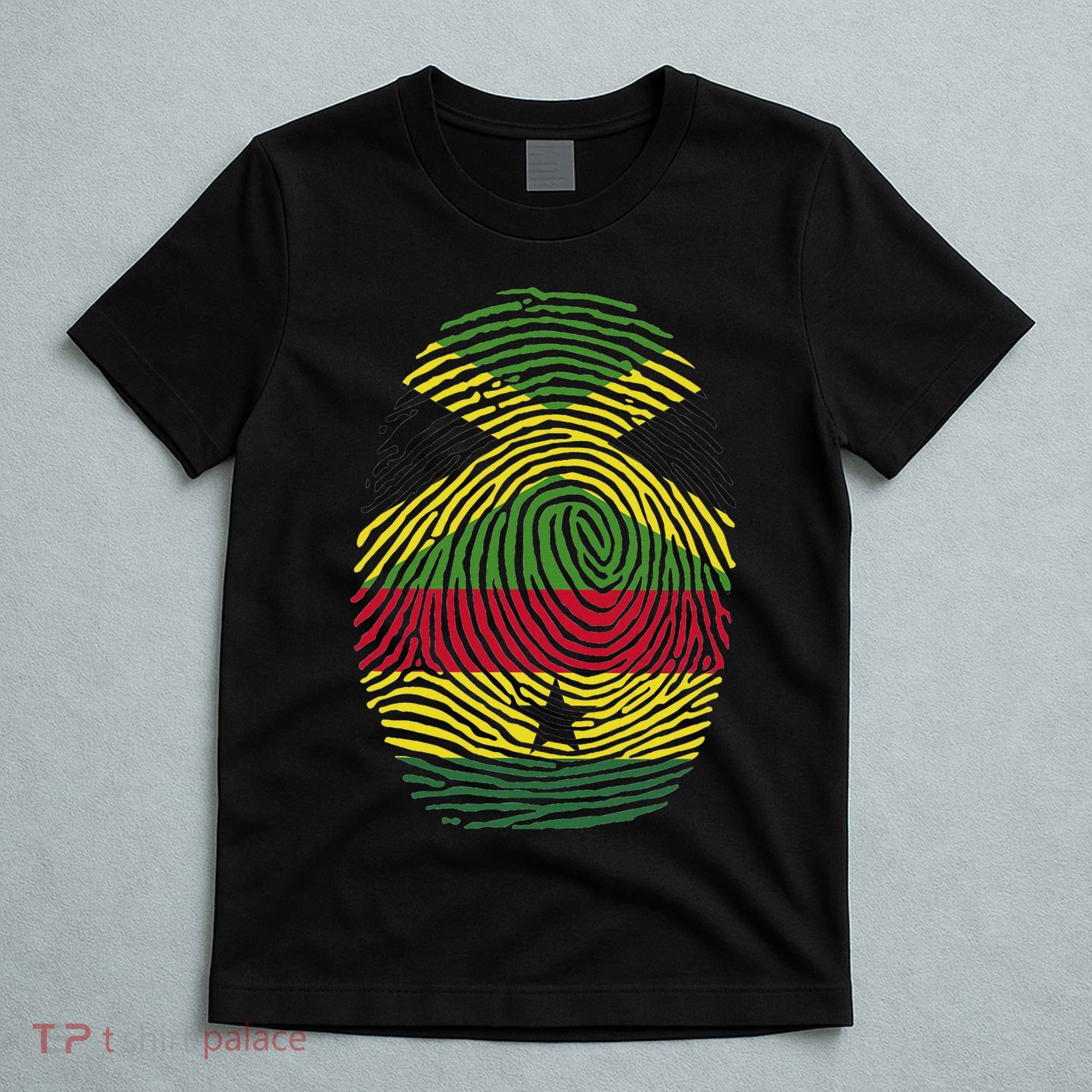 Jamaica And Ghana Fingerprint Half Jamaican Ghanaian Roots T-Shirt