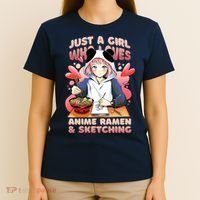 Just A Girl Who Loves Anime Ramen And Sketching T-Shirt thumb 4