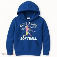 Just A Girl Who Loves Softball Kids Hoodie thumb 0