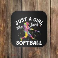 Just A Girl Who Loves Softball Coaster thumb 0