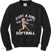 Just A Girl Who Loves Softball Kids Sweatshirt thumb 0