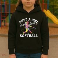 Just A Girl Who Loves Softball Kids Hoodie thumb 3