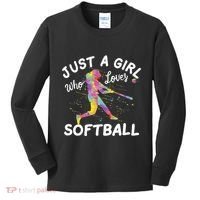 Just A Girl Who Loves Softball Kids Long Sleeve Shirt thumb 0