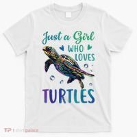 Just A Girl Who Loves Turtles Watercolor Sea Ocean Gift T-Shirt thumb 0