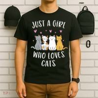 Just A Girl Who Loves Cats Cute Cat Lover T-Shirt thumb 6
