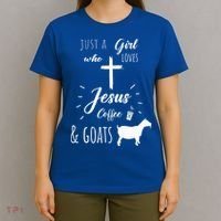 Just A Girl Who Loves Jesus Coffee and Goats Christian  T-Shirt thumb 4