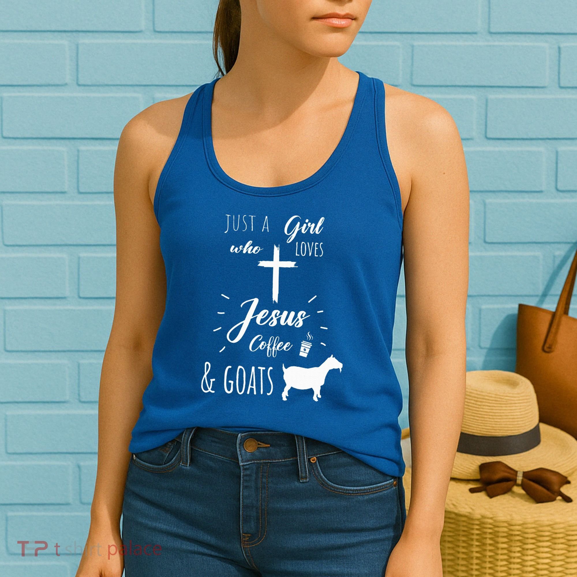 Just A Girl Who Loves Jesus Coffee and Goats Christian  Women's Tank Top