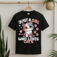 Just A Girl Who Loves Cats Cute Cat Lover T-Shirt thumb 2