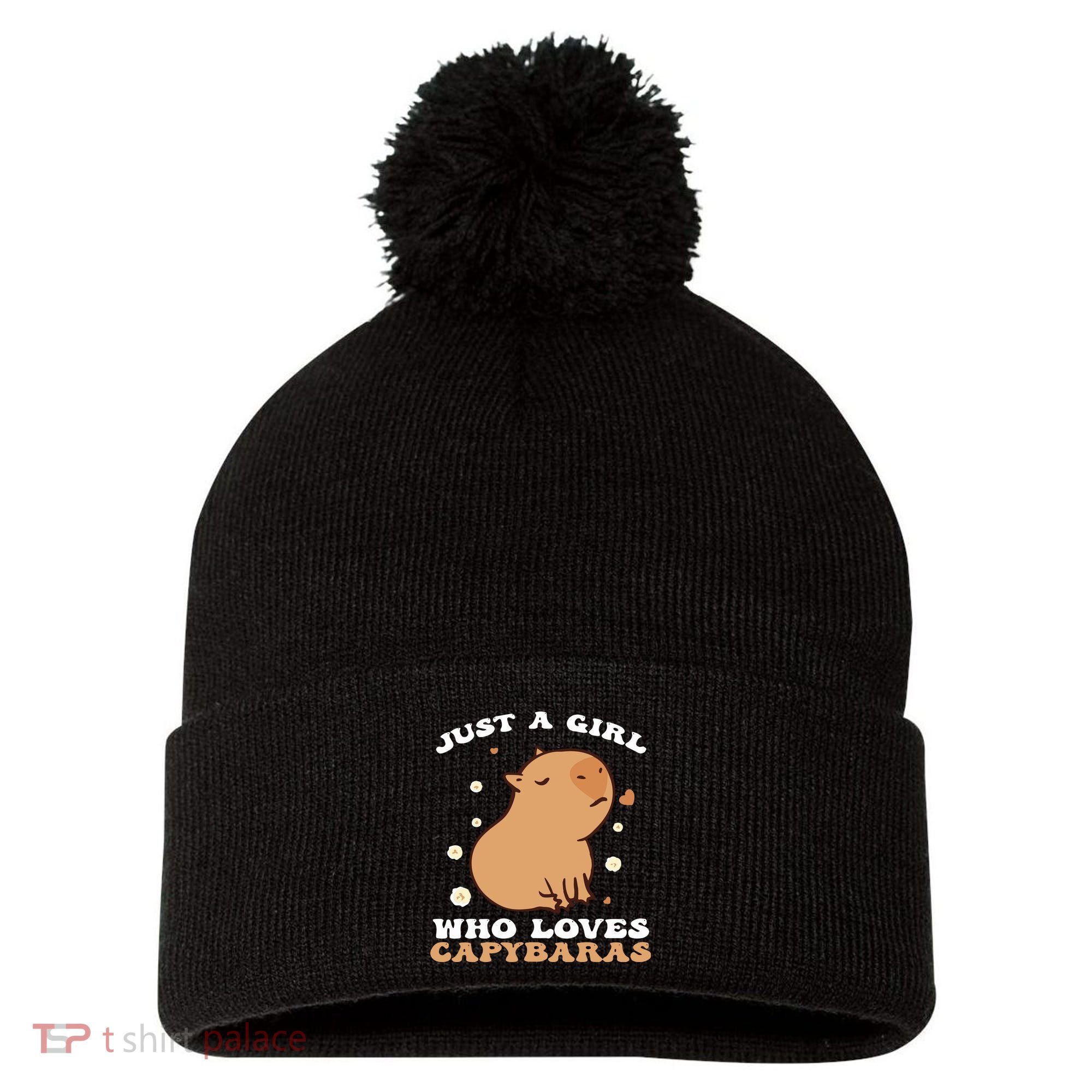 Just A Girl Who Loves Capybaras Pom Pom 12in Knit Beanie
