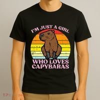 Just A Girl Who Loves Capybaras Retro Capy Rodent T-Shirt thumb 3