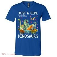 Just A Girl Who Loves Dinosaurs T Rex Dinosaur V-Neck T-Shirt thumb 0