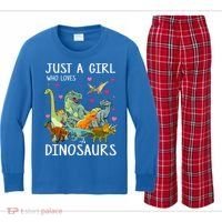 Just A Girl Who Loves Dinosaurs T Rex Dinosaur Kids Long Sleeve Plaid Pajama Set thumb 0