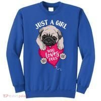 Just A Girl Who Loves Pugs Dog Lovers Cute Pug With Heart Gift Sweatshirt thumb 0
