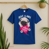 Just A Girl Who Loves Pugs Dog Lovers Cute Pug With Heart Gift T-Shirt thumb 2