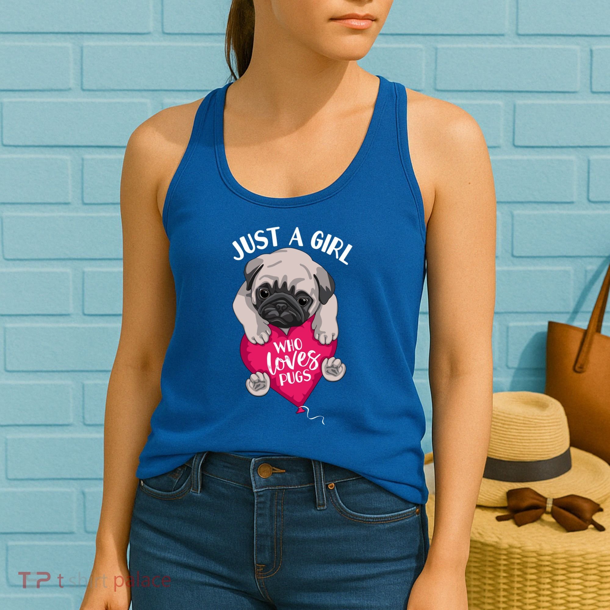 Just A Girl Who Loves Pugs Dog Lovers Cute Pug With Heart Gift Women's Tank Top