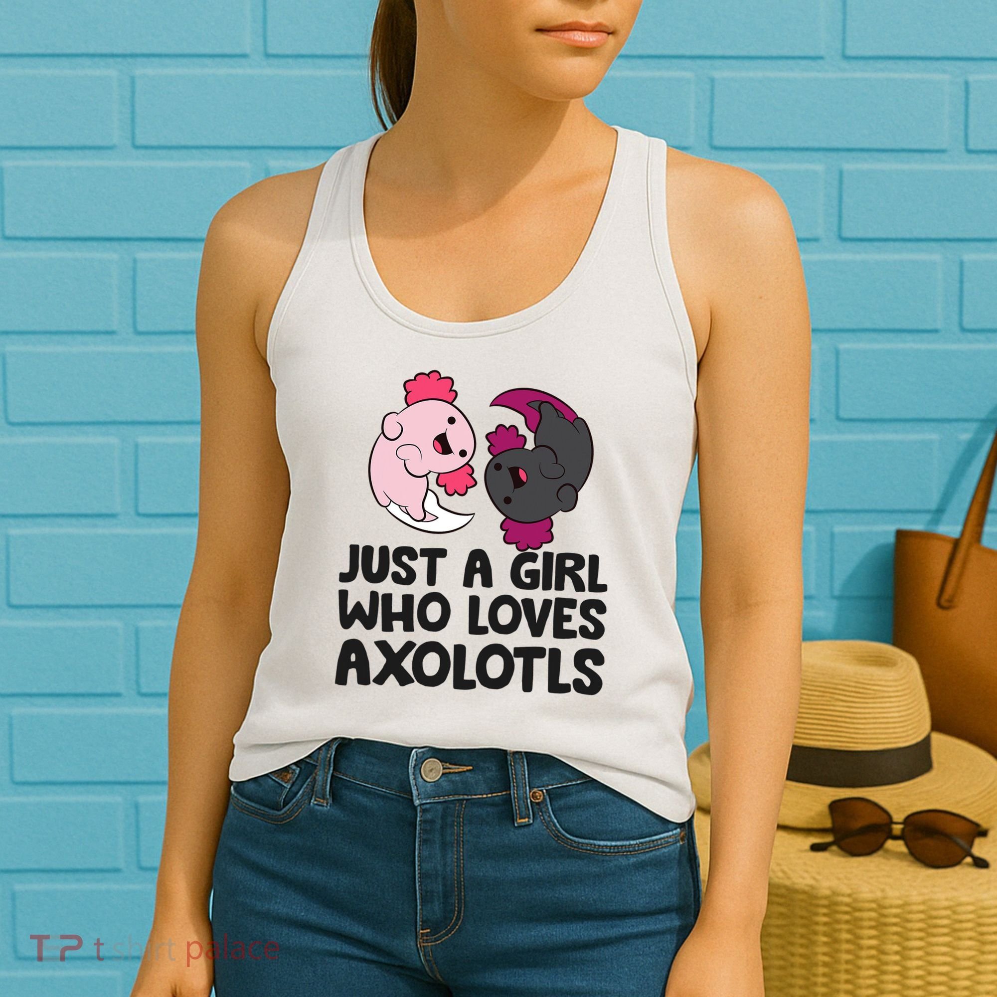 Just A Girl Who Loves Axolotls Pink And Dark Axolotl Women's Tank Top