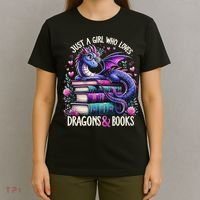 Just A Girl Who Loves Dragons And Books Dragon Reading T-Shirt thumb 4