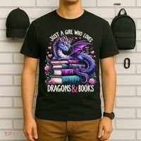 Just A Girl Who Loves Dragons And Books Dragon Reading T-Shirt thumb 6