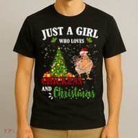 Just A Girl Who Loves Chickens And Christmas T-Shirt thumb 3