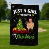 Just A Girl Who Loves Chickens And Christmas Golf Towel thumb 1