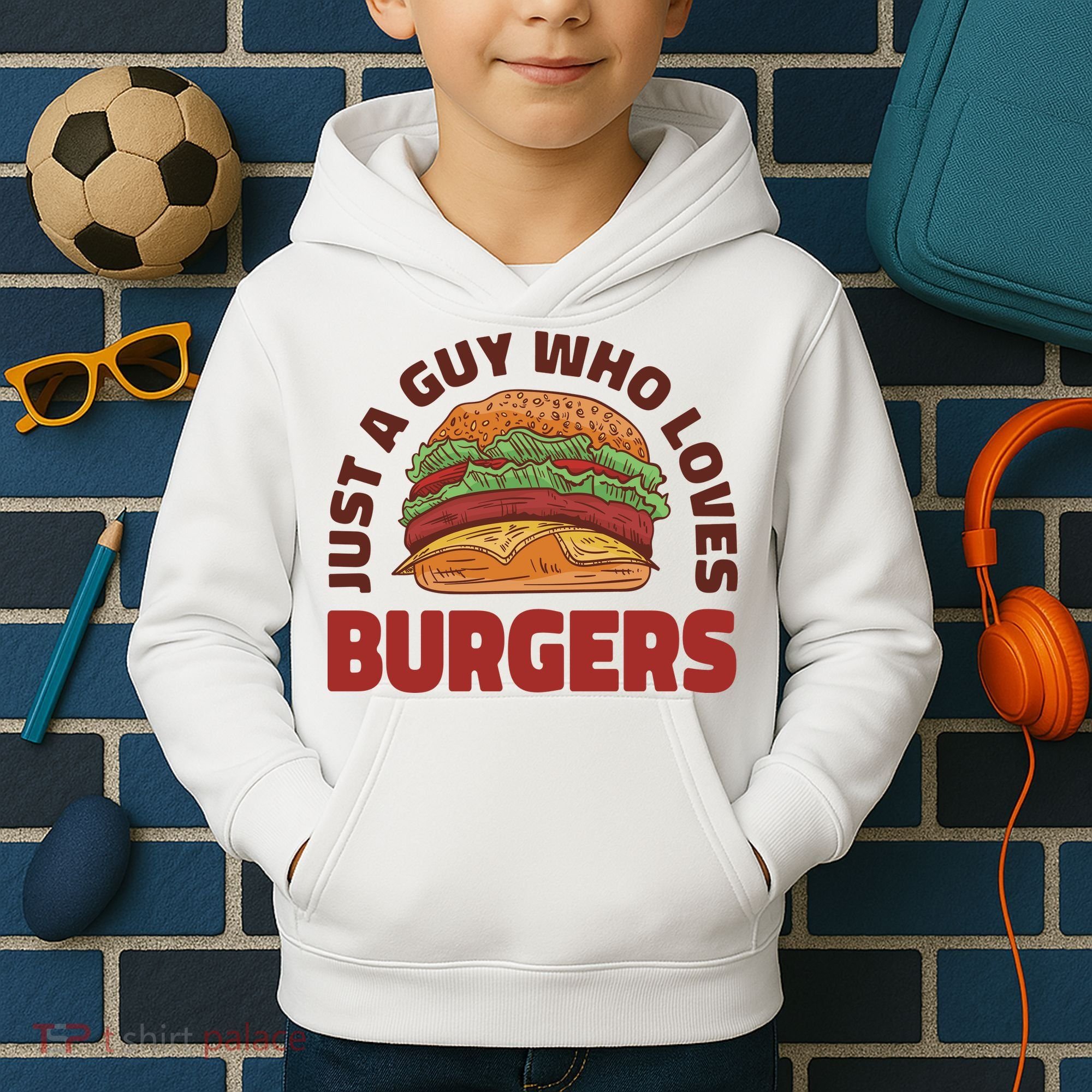 Just A Guy Who Loves Burgers Kids Hoodie