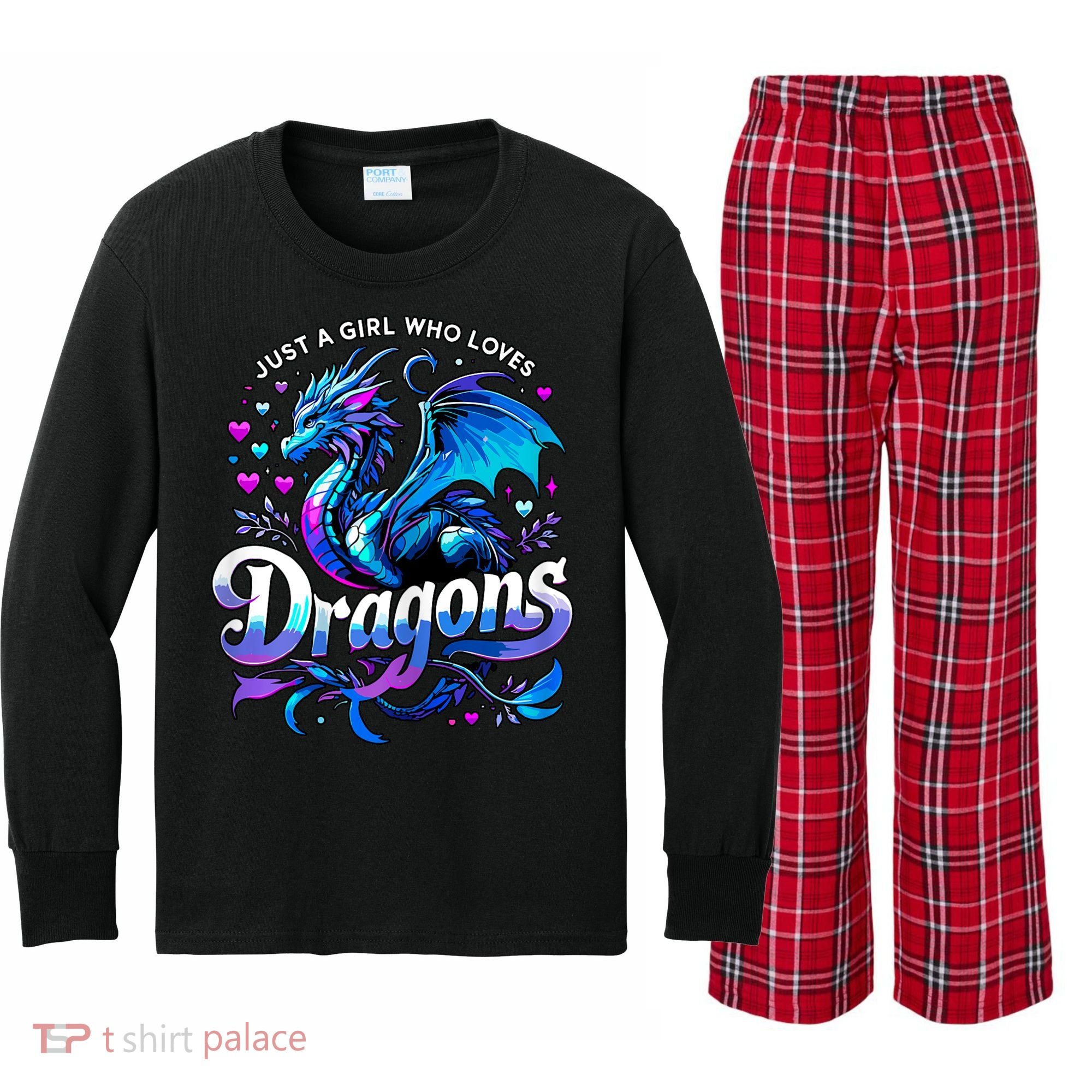 Just A Girl Who Loves Dragons Kids Long Sleeve Plaid Pajama Set