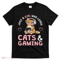Just A Girl Who Loves Cats And Gaming Cute Gamer Cat T-Shirt thumb 0
