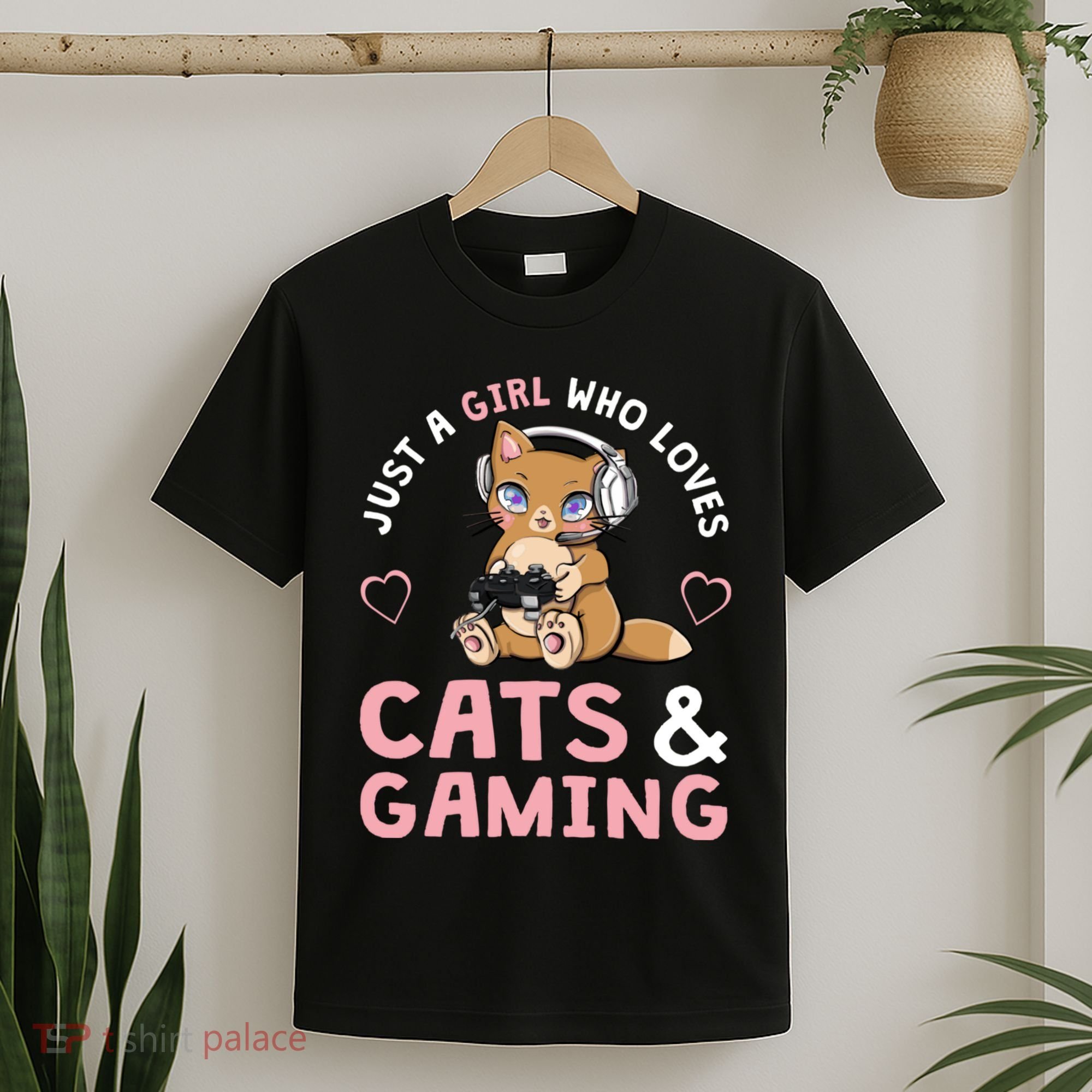 Just A Girl Who Loves Cats And Gaming Cute Gamer Cat T-Shirt