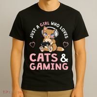 Just A Girl Who Loves Cats And Gaming Cute Gamer Cat T-Shirt thumb 3
