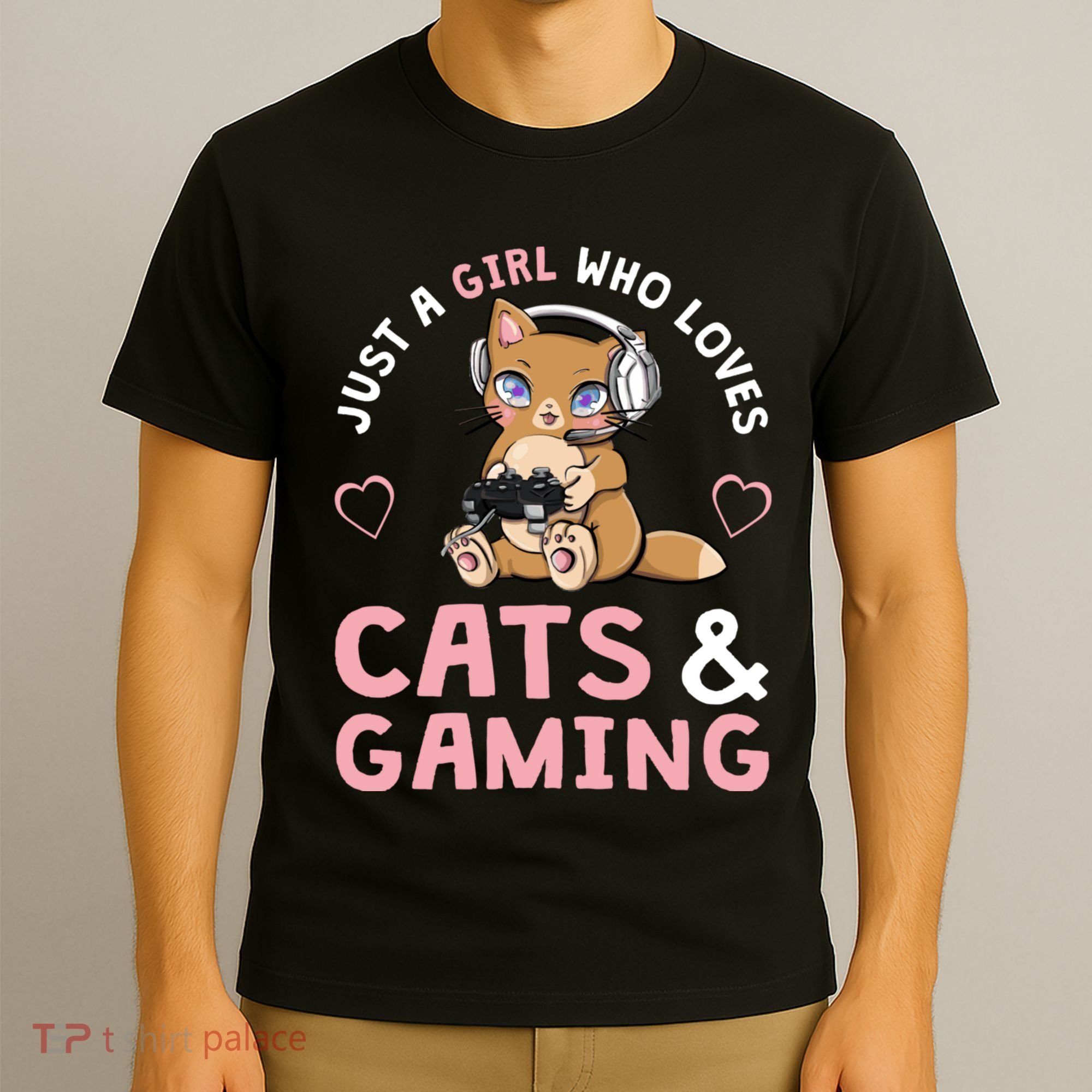 Just A Girl Who Loves Cats And Gaming Cute Gamer Cat T-Shirt