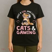 Just A Girl Who Loves Cats And Gaming Cute Gamer Cat T-Shirt thumb 4