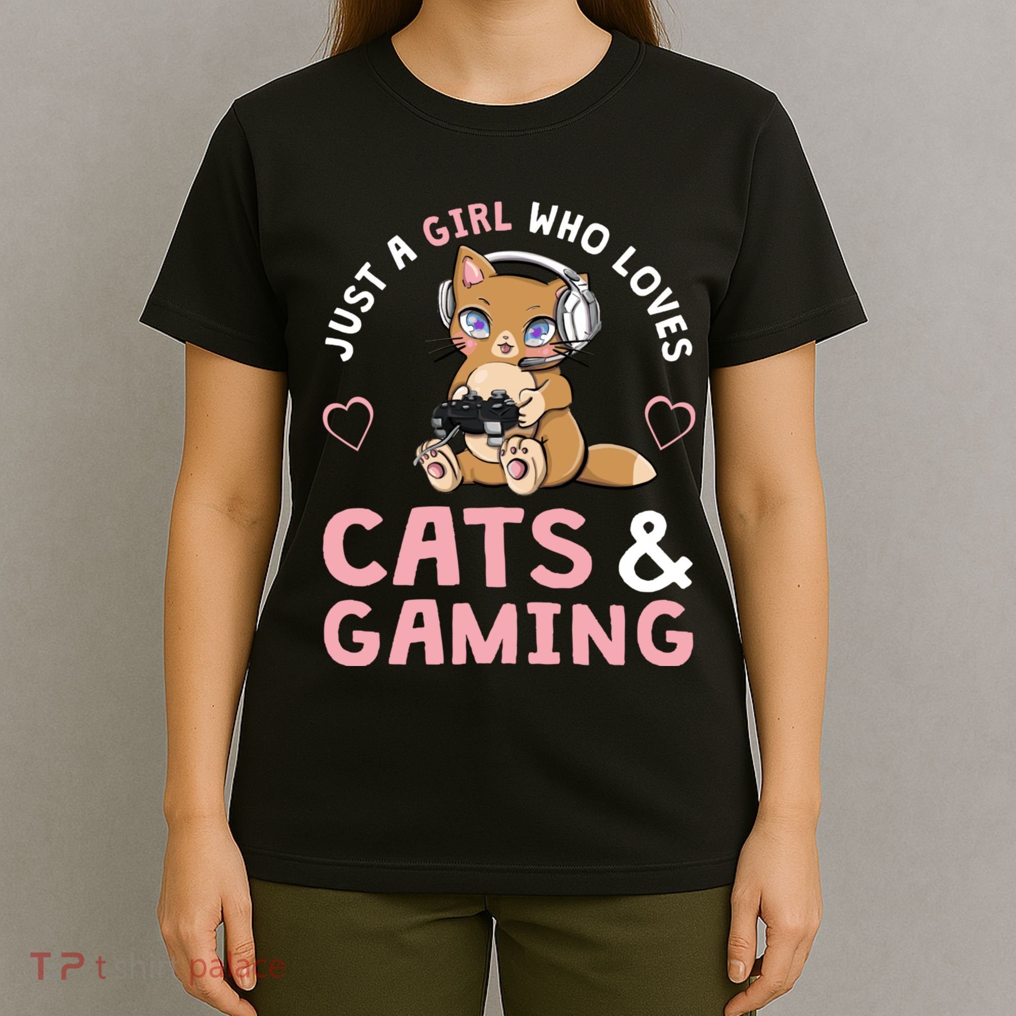 Just A Girl Who Loves Cats And Gaming Cute Gamer Cat T-Shirt
