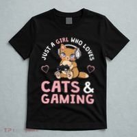 Just A Girl Who Loves Cats And Gaming Cute Gamer Cat T-Shirt thumb 5