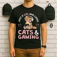 Just A Girl Who Loves Cats And Gaming Cute Gamer Cat T-Shirt thumb 6