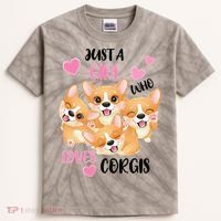 Just A Girl Who Loves Corgis Kids Tie-Dye T-Shirt thumb 0