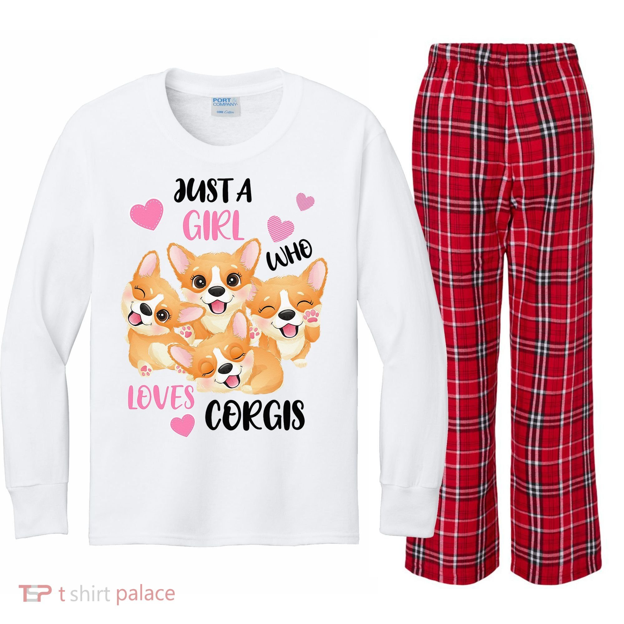 Just A Girl Who Loves Corgis Kids Long Sleeve Plaid Pajama Set