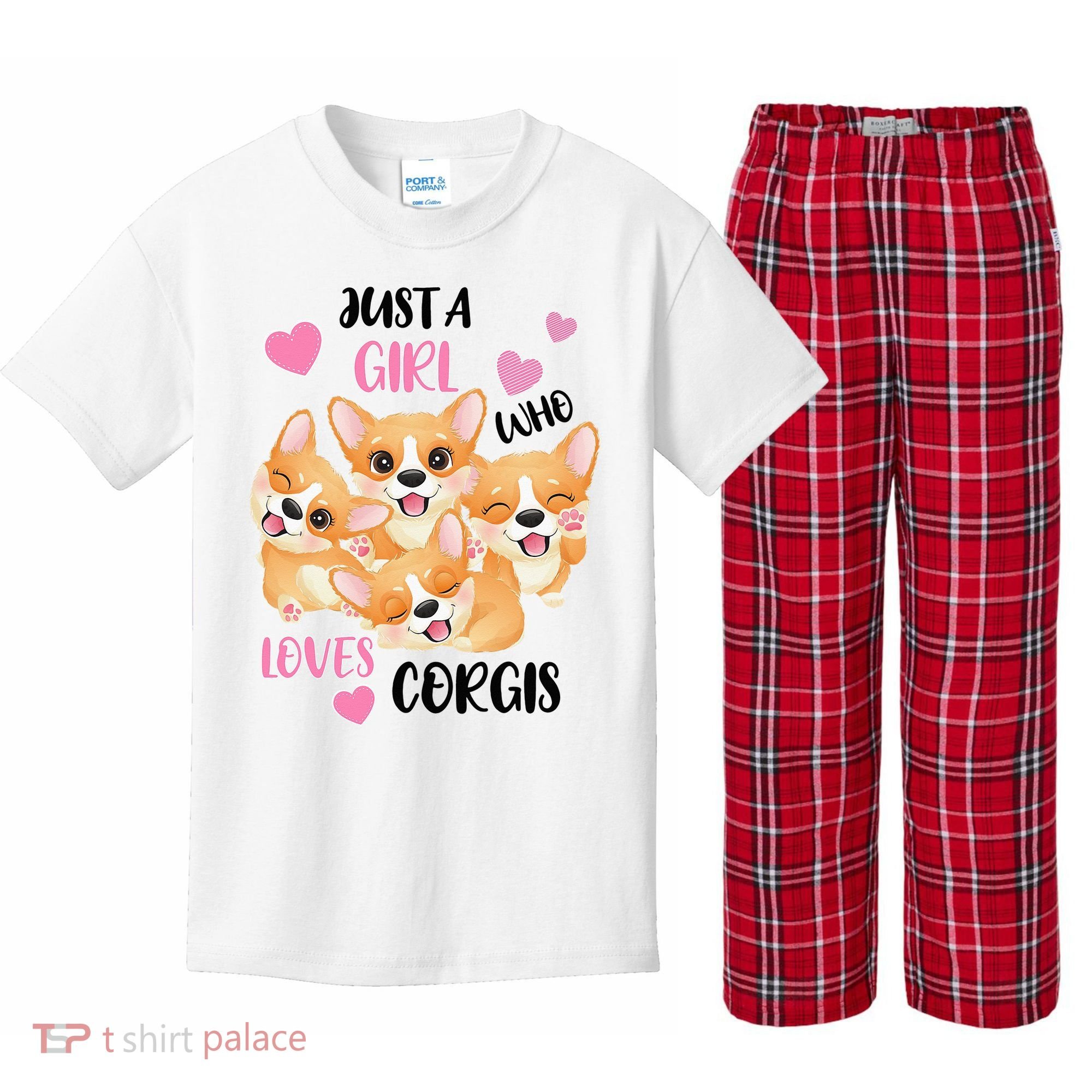 Just A Girl Who Loves Corgis Kids Plaid Pajama Set