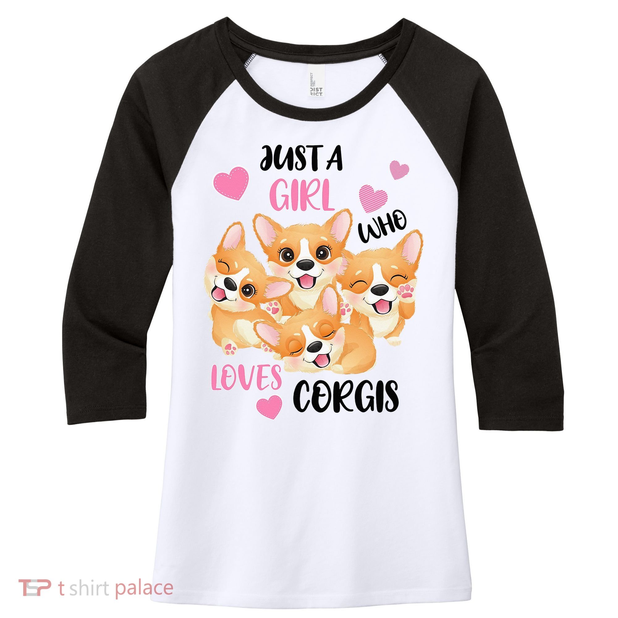 Just A Girl Who Loves Corgis Women's Tri-Blend 3/4-Sleeve Raglan Shirt