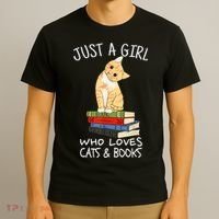 Just A Girl Who Loves Books And Cats Funny Reading TShirt T-Shirt thumb 3